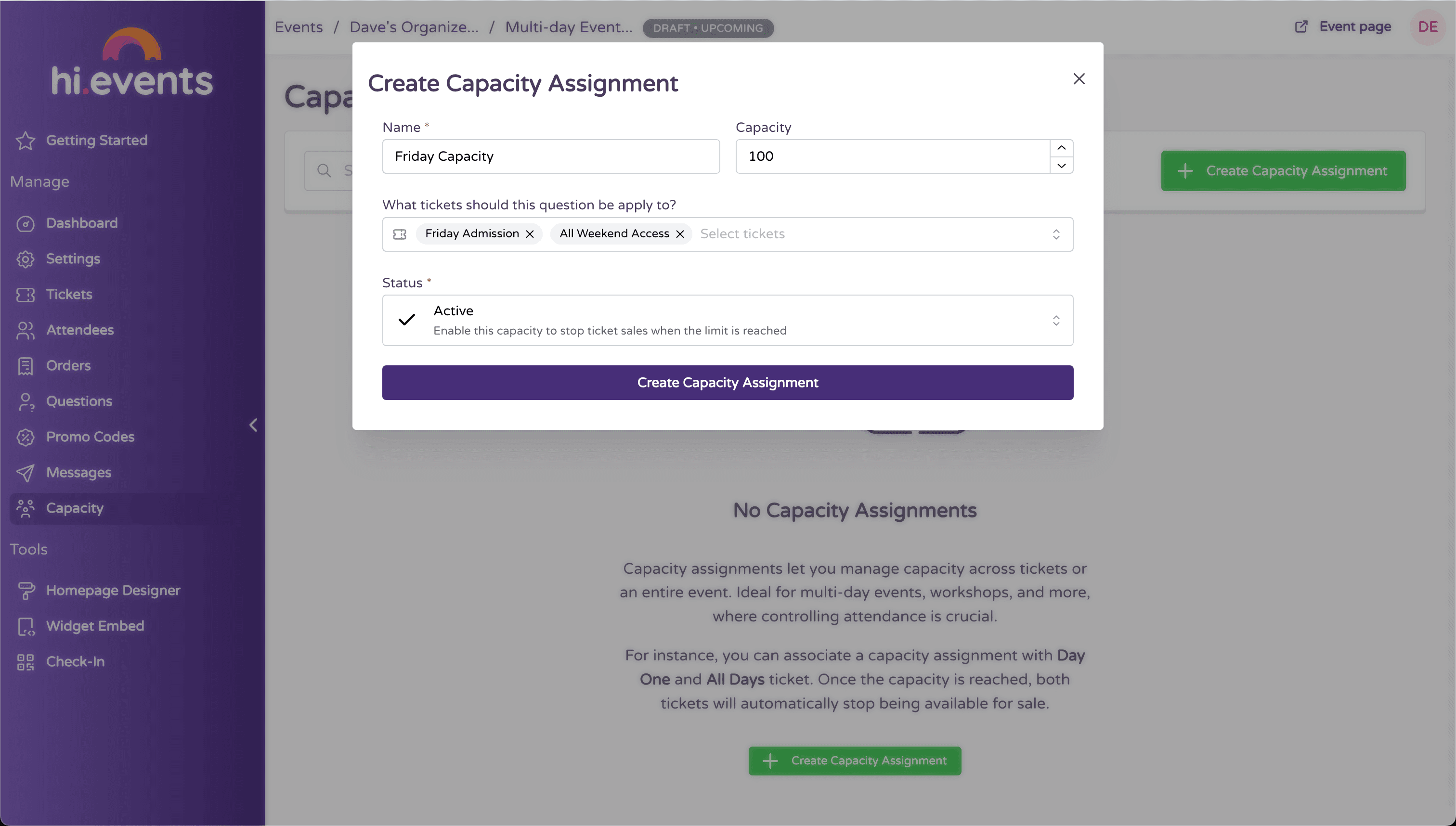 Create capacity assignment