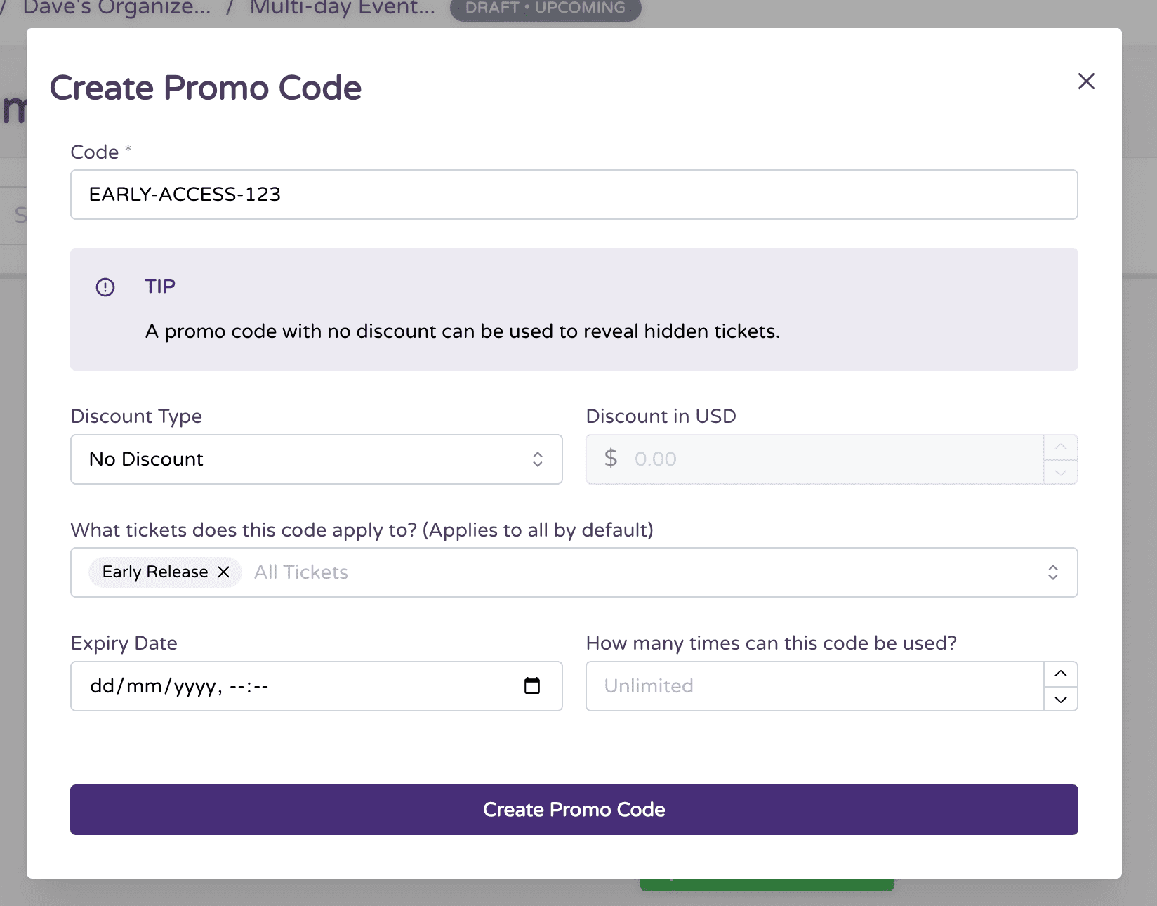 Create promo code