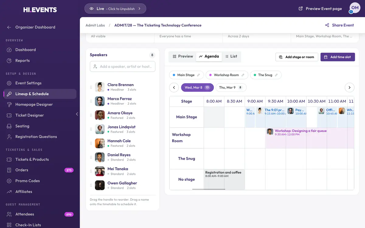 Event Agenda Builder for Conferences and Lineups | Hi.Events